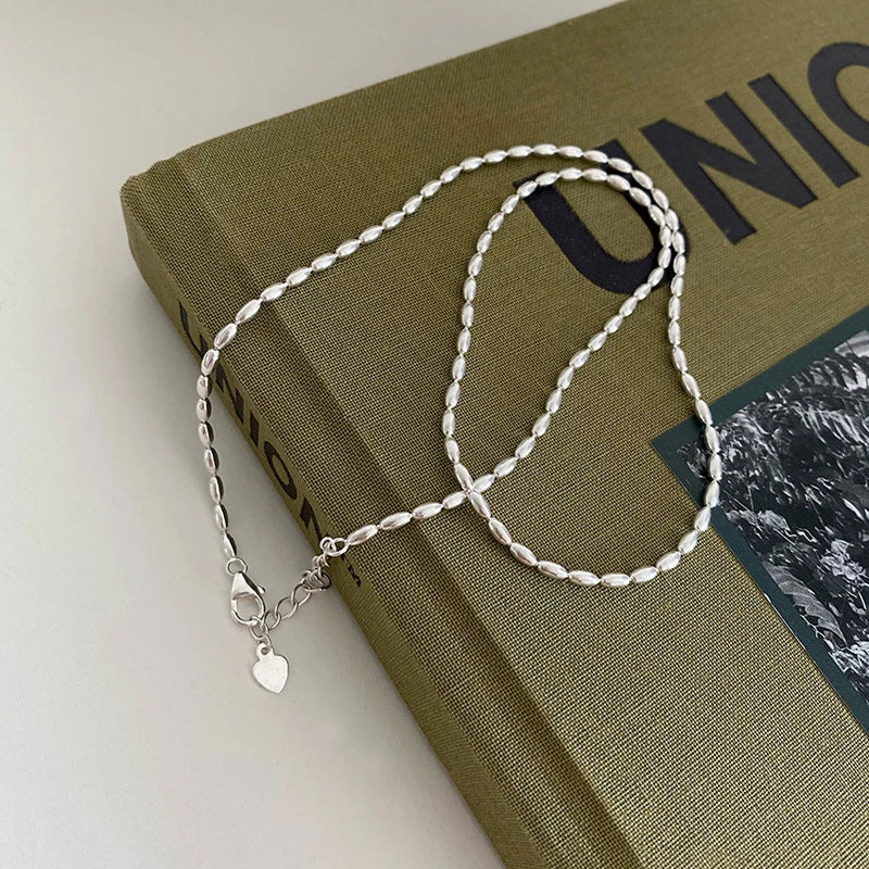 luckacco s925 sterling silver necklace simple beads choker shiny delicate collarbone chain for girl wedding gift fine jewelry