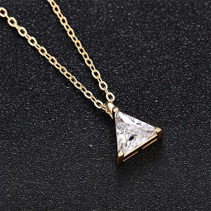luckacco caoshi brilliant triangular pendant necklace for women exquisite everyday jewelry with simple style fashionable versatile neck