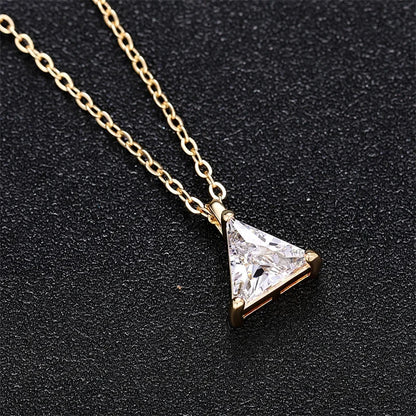 Luckacco Caoshi Brilliant Triangular Pendant Necklace for Women Exquisite Everyday Jewelry with Simple Style Fashionable Versatile Neck