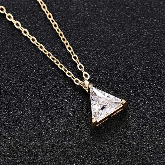 Luckacco Caoshi Brilliant Triangular Pendant Necklace for Women Exquisite Everyday Jewelry with Simple Style Fashionable Versatile Neck