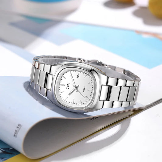 Luckacco Simple dual calendar women's watch high value solid steel waterproof watch ladies niche oval quartz watch