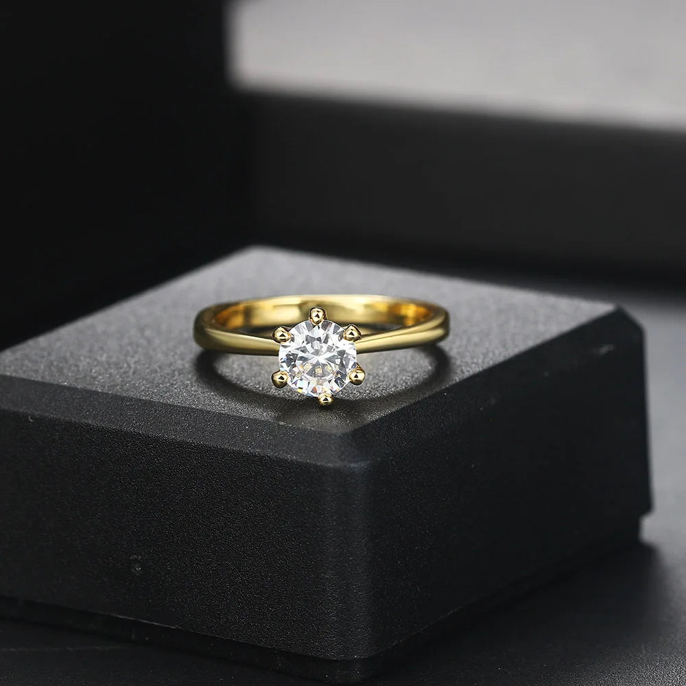 luckacco classic 1 carat crystal wedding ring for women zirconia gold color engagement anniversary proposal marriage ring jewelry r174