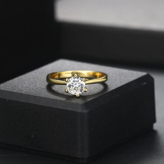 Luckacco Classic 1 Carat Crystal Wedding Ring For Women Zirconia Gold Color Engagement Anniversary Proposal Marriage Ring Jewelry R174