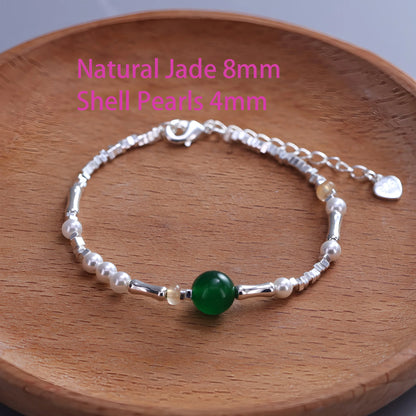 Luckacco VENTFILLE 925 Sterling Silver 6mm Shell Pearl Glass Bead Star Bracelet For Women Gift Crushed Silver Jewelry