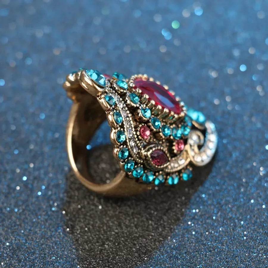 luckacco hot sale fashion elegant pink crystal blue zircon ring ideal for women daily, party, and gift accessories