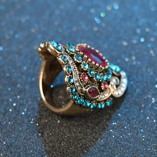 Luckacco Hot Sale Fashion Elegant Pink Crystal Blue Zircon Ring Ideal for Women Daily, Party, and Gift Accessories
