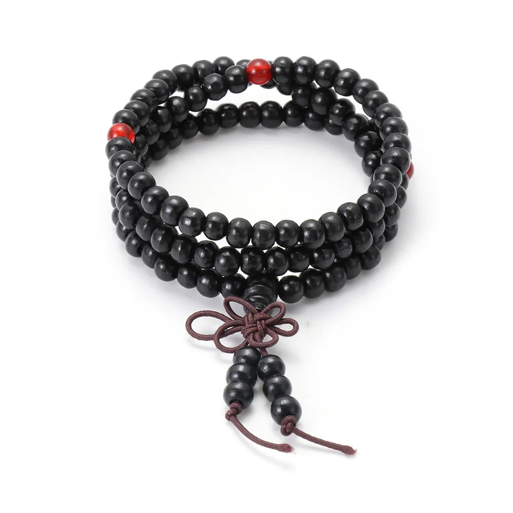 luckacco 1pc wood bead new buddha bracelet buddhist  bangle prayer beads copper coin women men lucky religion bracelets charm jewelry