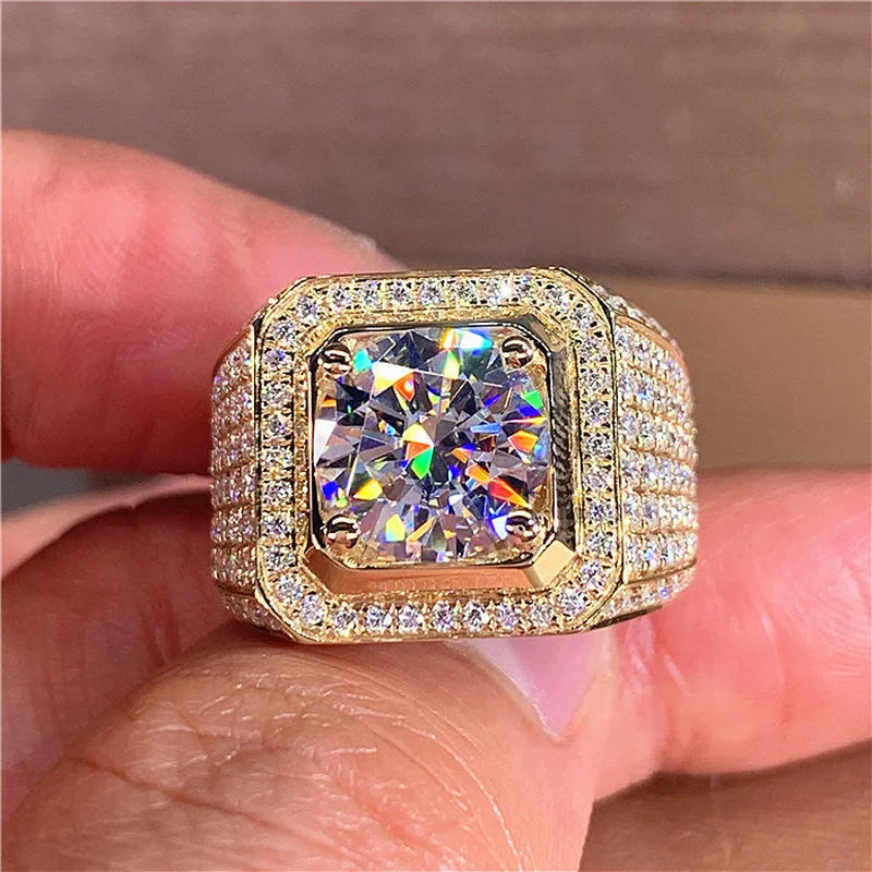 luckacco solitaire 14k gold male 2ct lab diamond moissanite ring 925 sterling silver jewelry party wedding band rings for men