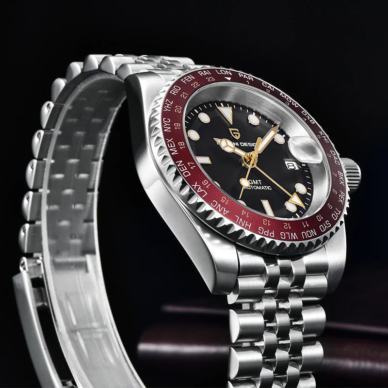luckacco pagani design v4 40mm gmt nh34 luxury men's watches top fashion automatic mechanical watches for men sapphire waterproof clock