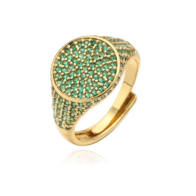 luckacco hecheng,13×22mm copper electroplated 18k gold multi-colour zirconia ring unisex couple adjustable luxury jewellery 1 piece