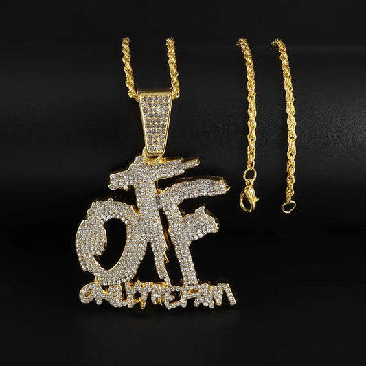Luckacco Hip Hop Ice Out Zircon Letter Otf Letter Pendant Necklace for Men and Women Fashion Rock Party Jewelry Gift