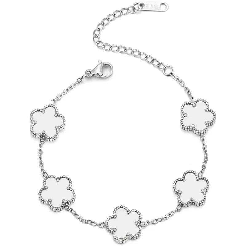 luckacco 14k gold plated five-leaf clover link bracelets white black blue gold red green lucky bracelets jewelry gifts trendy for women