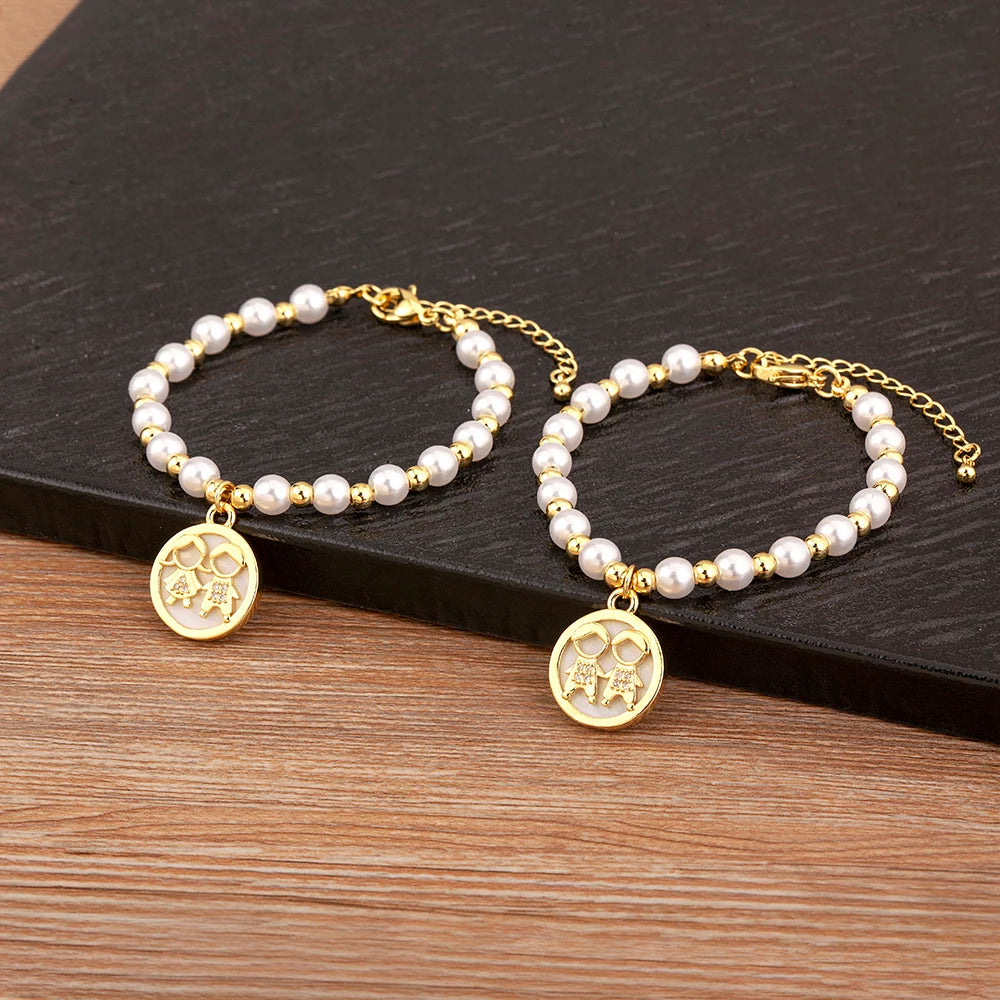 luckacco nidin high quality round shape girl boy pearl beads zircon hand bracelets for female son daughter cute jewelry mother's day gift