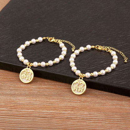 Luckacco Nidin High Quality Round Shape Girl Boy Pearl Beads Zircon Hand Bracelets For Female Son Daughter Cute Jewelry Mother's Day Gift