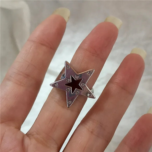 Luckacco Kpop Goth Punk Vintage Aesthetic Geometric Irregular Star Silver Color Ring For Women Egirl Grunge Y2K EMO Jewelry Accessories