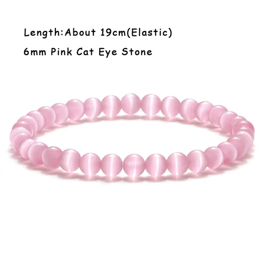 Luckacco Natural Cat Eye Stone Bracelet & Bangle for Women Brief White Pink Opal Beads Yoga Balance Jewelry Lucky Wristband Handmade Gift