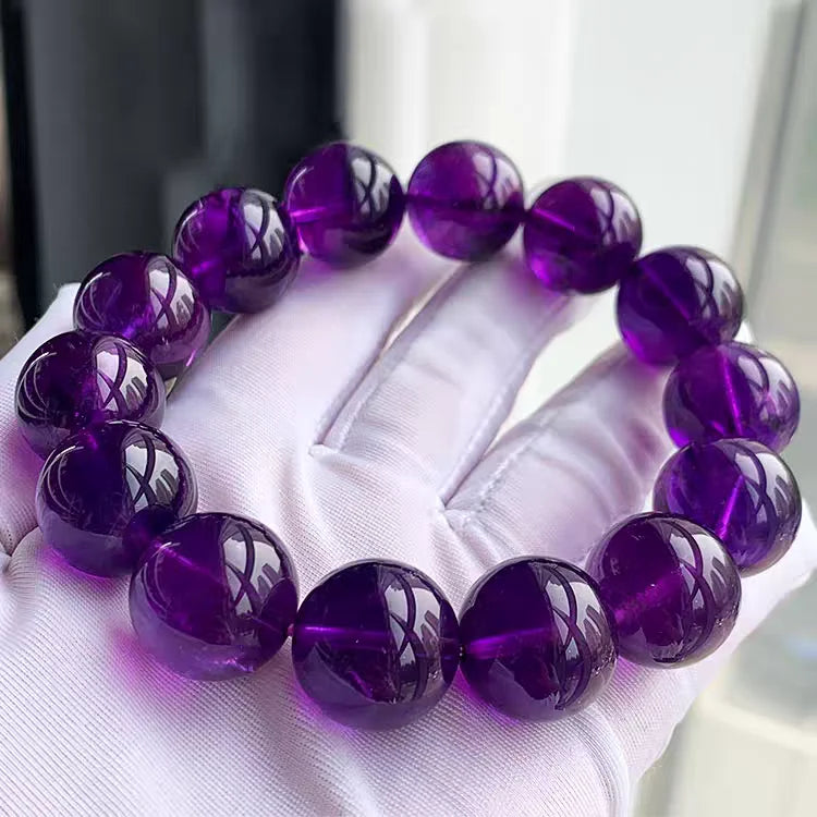 luckacco natural purple amethyst quartz crystal bracelet round beads big women men 16mm 17mm 18mm 19mm fashion amethyst aaaaaa
