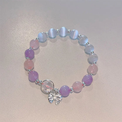 Luckacco Niche Design Star Chain Tassel Bracelet for Women Fantasy Blue Crystal Beads Elastic Rope Bracelet Best Friend Jewelry Gifts