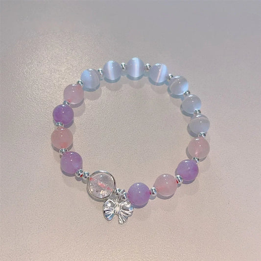 Luckacco Niche Design Star Chain Tassel Bracelet for Women Fantasy Blue Crystal Beads Elastic Rope Bracelet Best Friend Jewelry Gifts