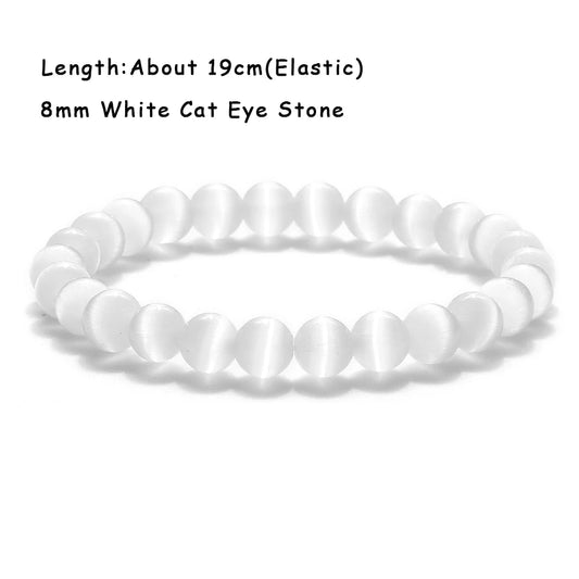 Luckacco Natural Cat Eye Stone Bracelet & Bangle for Women Brief White Pink Opal Beads Yoga Balance Jewelry Lucky Wristband Handmade Gift
