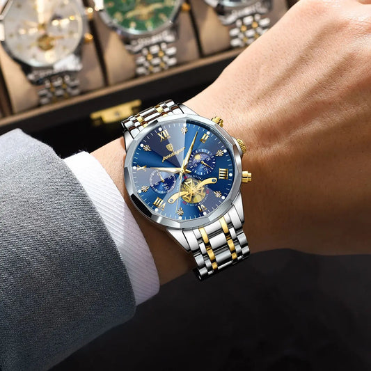 Luckacco POEDAGAR Luxury Men Watch Top Original Waterproof Luminous Chronograph Man Wristwatch Stainless Steel Quartz Men's Watches Reloj