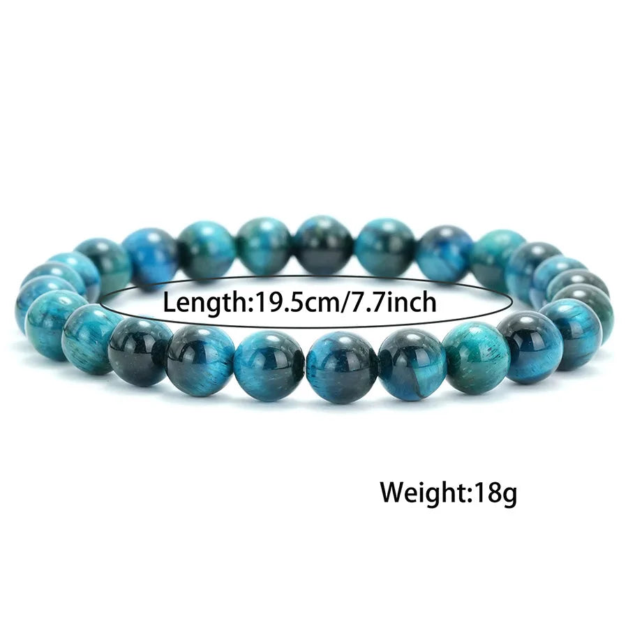 luckacco 6/8/10/12mm premium beaded bracelet men women natural blue tiger eyes stone 4 sizes elastic bangles meditation healing jewelry