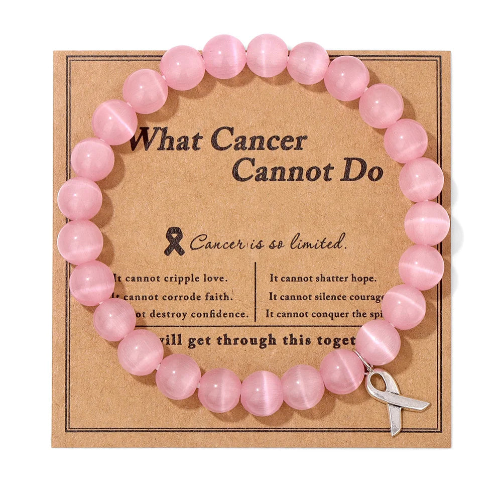 luckacco handmade cat eye stone bracelet opal quartz pink ribbon beads charm bracelets for women breast cancer awareness jewelry gift