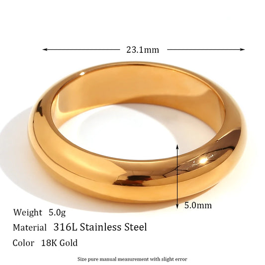 Luckacco E.B.belle Waterproof Gold Plated Silver Color Minimalist Basic Thick Plain Loop Circle Stainless Steel Rings For Women