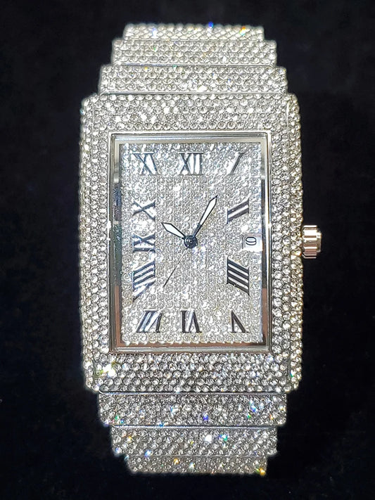 Luckacco Gold Men's Watches Rectangle Dial Luxury Diamond Fashion Big Wristwatches Luminous Point Iced Quartz Watch For Men