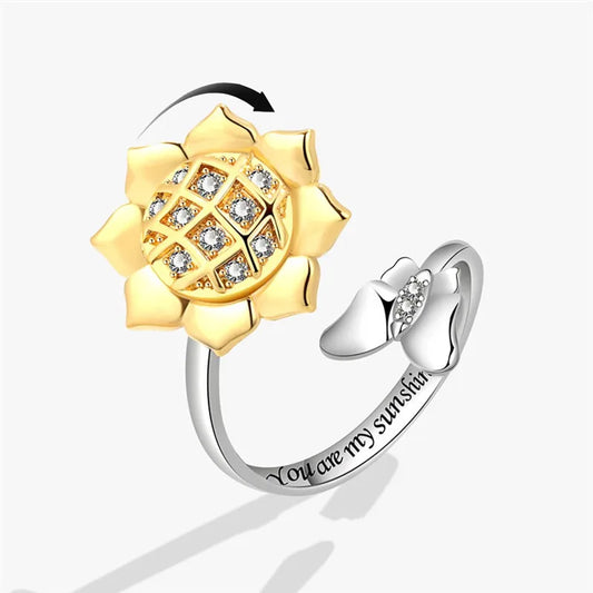 Luckacco Ethnic Mandala Flower Finger Rings for Women Girls Rotating Rose Sun Planet Anxiety Knuckle Ring Anti Stress Jewelry