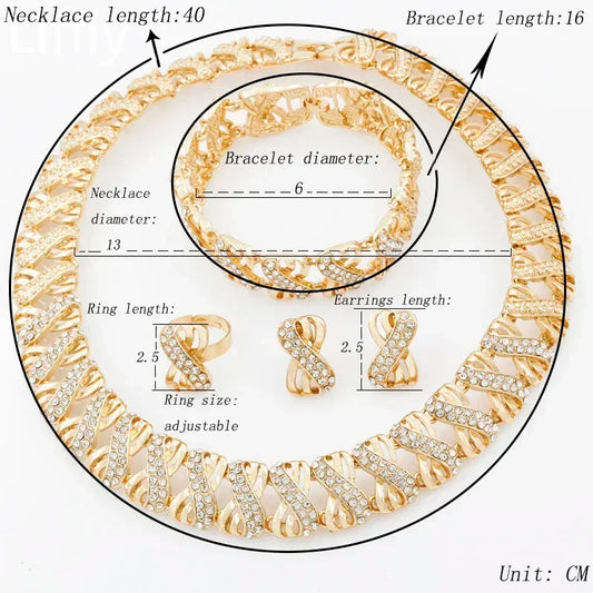 Luckacco Fashion 18k Gold Plated Jewelry Set Dubai African Choker Necklace Earrings Rings Wedding Bridal Jewellery Sets for Women