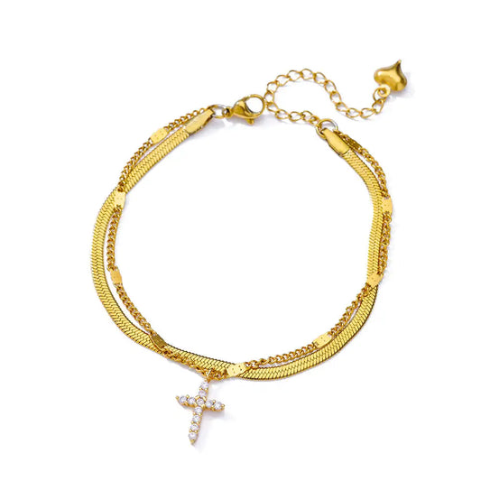 Luckacco Elegant Zircon Flowers Bracelet For Women Girls Charm Gold Color Stainless Steel Plant Bracelets Luxury Designer Jewelry Gifts