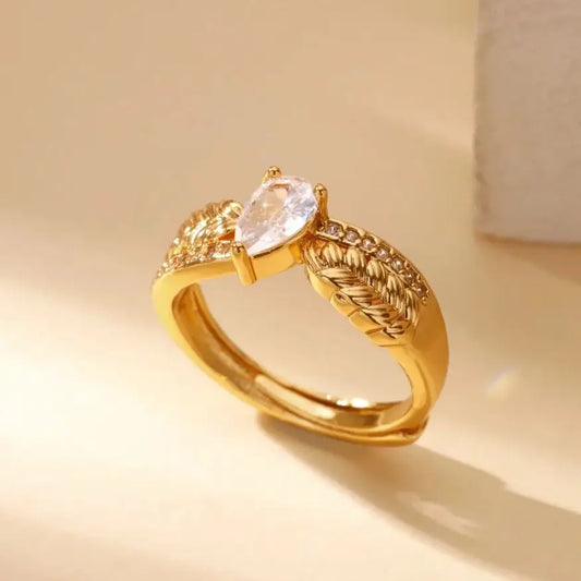 Luckacco Luxury Zircon Geometric Rings for Women Gold Color Adjustable  Stainless Steel Heart Flower Ring Wedding Fashion Jewelry Gift