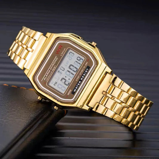 Luckacco Luxury Gold Silver Sports Military Watches Men Women LED Digital Wristwatches Retro F91W Steel Band Electronic Watch Wrist Clock