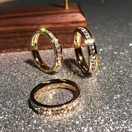 Luckacco Clear White Stones Wedding Women Ring Stainless Steel 1 and 2 Rows Bling Zircon Fashion Pair Ring Female Jewelry
