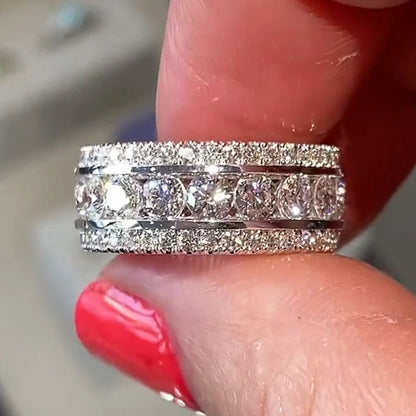 Luckacco daily picks Full Paved Sparkling Cubic Zirconia New Women Rings for Wedding Engagement Silver Color Luxury Trendy Female Jewelry 2023