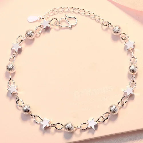 Luckacco New 925 Sterling Silver Bracelet Pearls Knots Bracelet for Women Fashion Heart Pearls Bracelet  Luxury Jewelry Accessories Gift