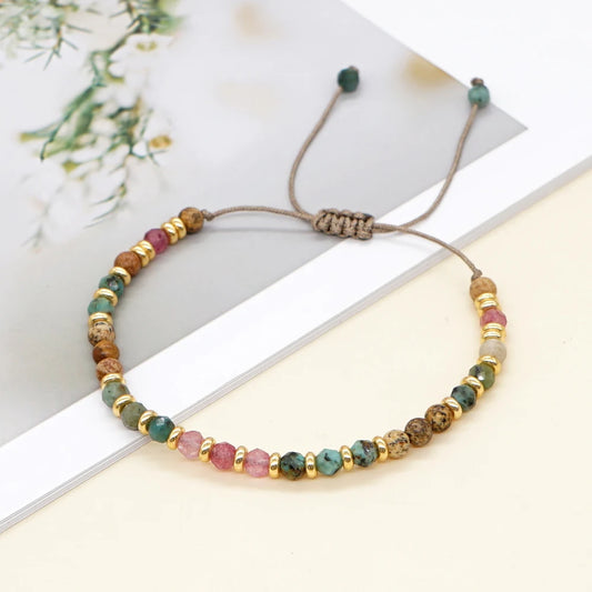 Luckacco Go2Boho 2023 New Natural Stone Bracelet Fashion Vintage Jewelry Gold Color Spacer Beaded Bracelets for Women Adjustable Braclets