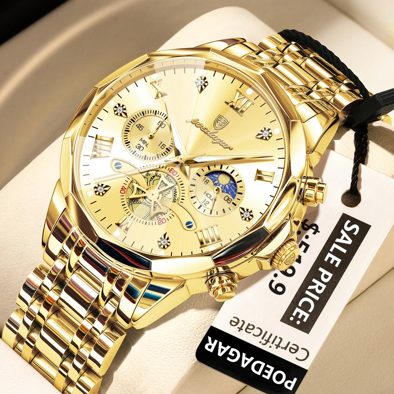 luckacco poedagar luxury men watch top original waterproof luminous chronograph man wristwatch stainless steel quartz men's watches reloj