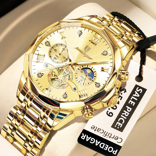 Luckacco POEDAGAR Luxury Men Watch Top Original Waterproof Luminous Chronograph Man Wristwatch Stainless Steel Quartz Men's Watches Reloj