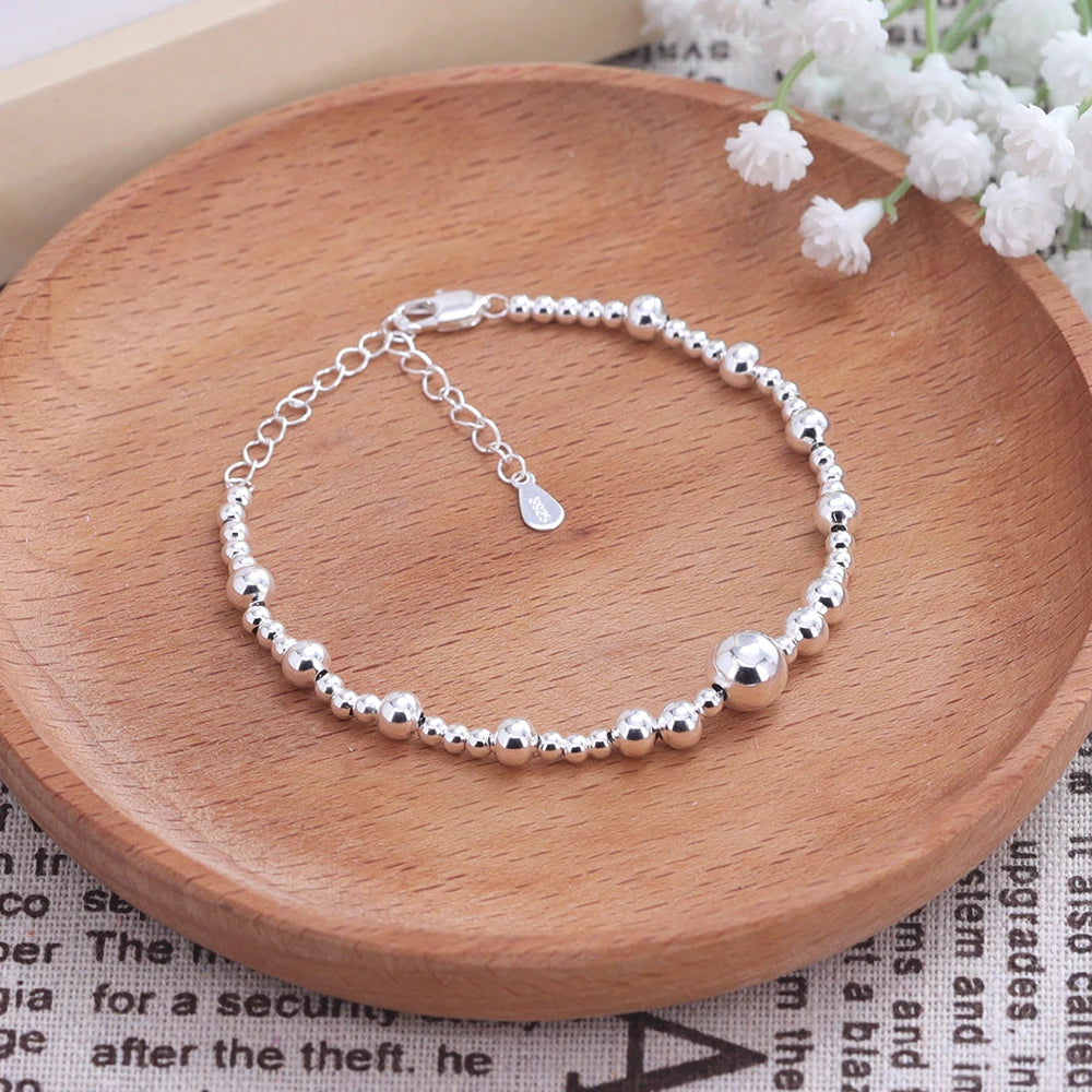 luckacco new 925 silver geometric bead punk peace of mind words irregular string bracelet for woman girl fashion jewelry gift dropship