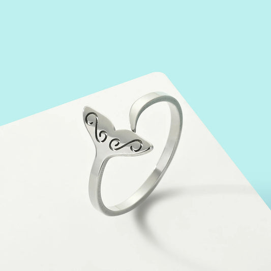 Luckacco Kinitial Stainless Steel Sea Whale Mermaid Fish Tail Knuckle Ring Dainty Jewelry Boho Romantic Anniversary Gift