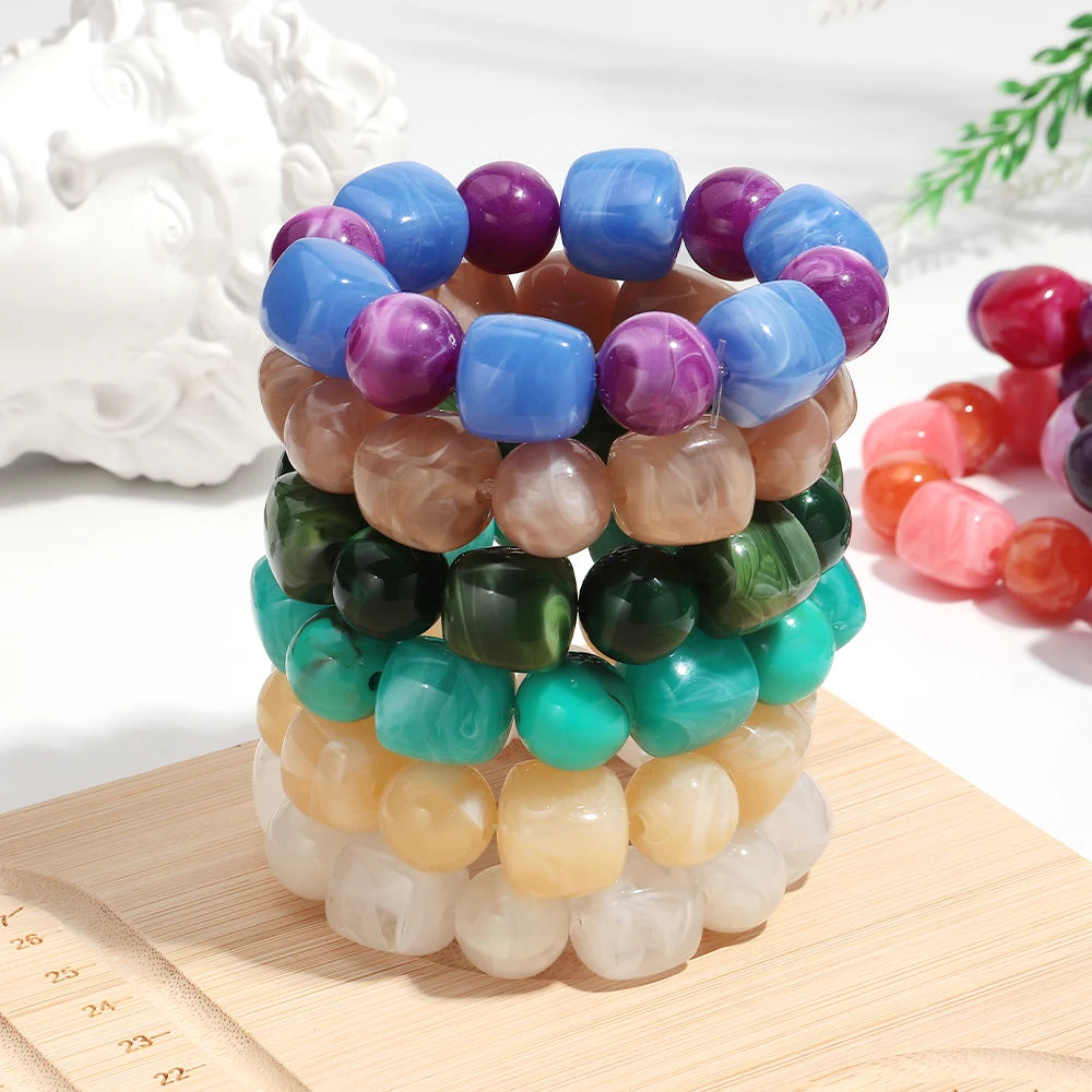 luckacco acrylic chunky irregular square round beaded bracelet for women european and american simple bracelet fashion hand accessories