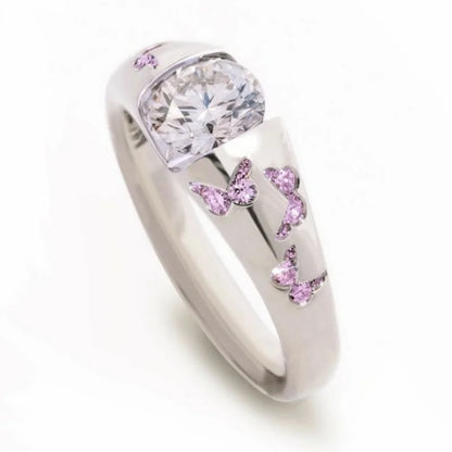 Luckacco Creative Women Fashion Butterfly Ring Silver Color Inlaid White Stone Engagement Rings for Women Bridal Wedding Jewelry