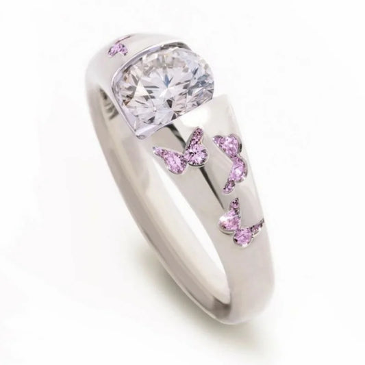 Luckacco Creative Women Fashion Butterfly Ring Silver Color Inlaid White Stone Engagement Rings for Women Bridal Wedding Jewelry