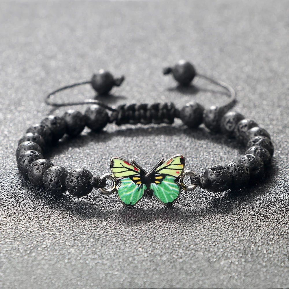 luckacco trendy butterfly beaded bracelets for women men natural stone beads chain bangles handmade female bohemian party jewelry gifts