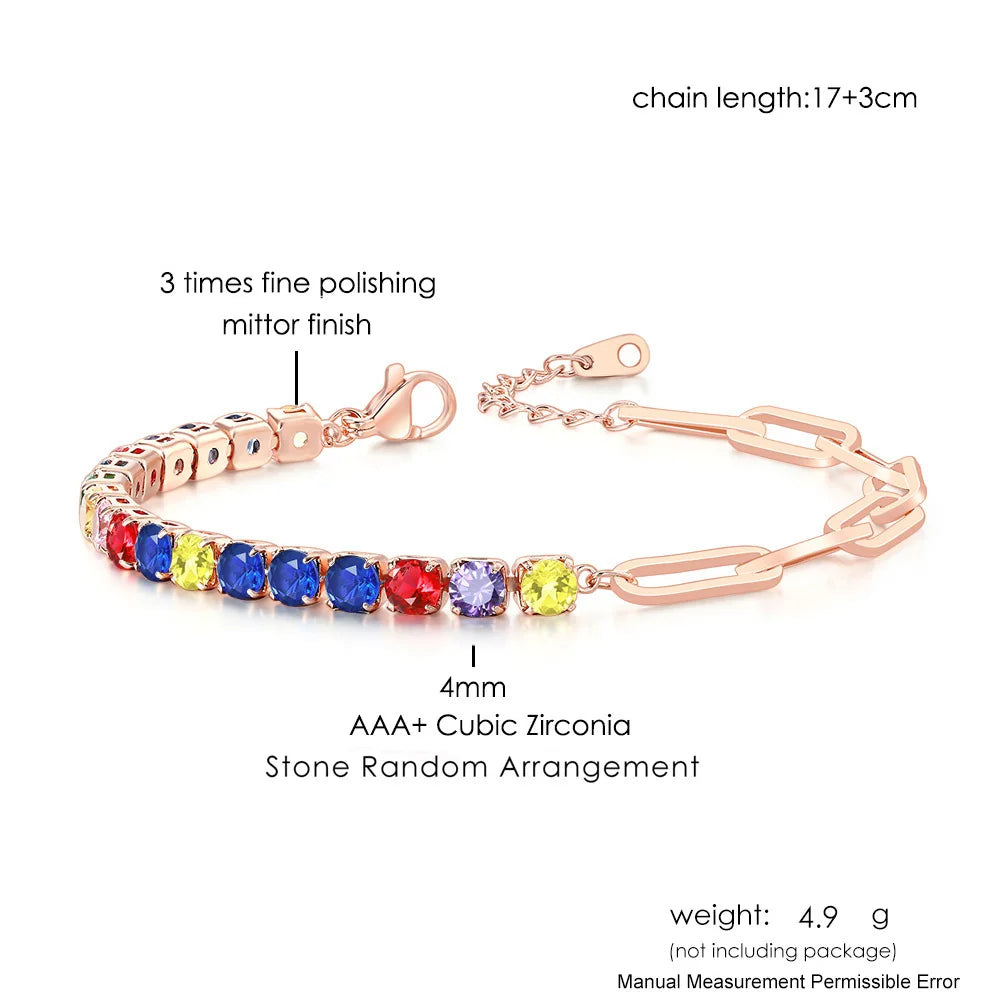 luckacco adjustable multicolor tennis bracelets for women ladies wedding rainbow colorful zircon charm bracelet hand chain jewelry dzh043