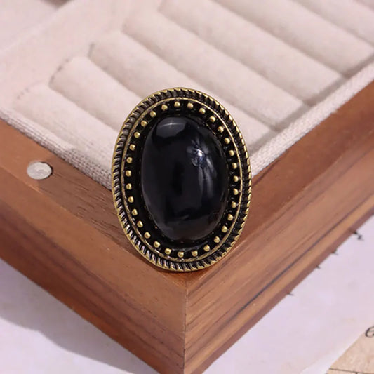 Luckacco Vintage Orange Color Black White Oval Resin Metal Rings for Women Girl Autumn Winter Elegant Jewelry Gift HUANZHI 2023 NEW