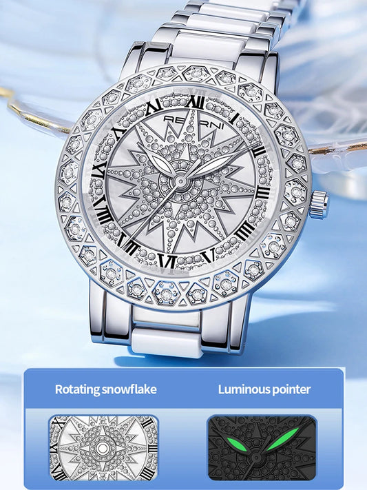 Luckacco Rotation Dial High Quality Women Watches Silver 2025 New Arrival Top Brand Luxury Ladies Wrist Watches For Female Clock With Box
