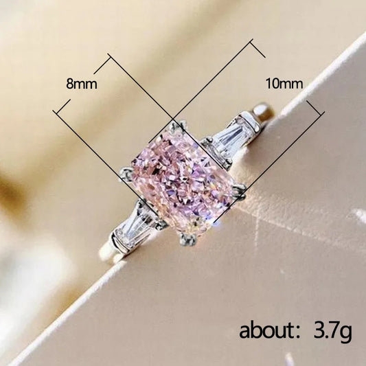 Luckacco Square Pink Cubic Zirconia Wedding 925 Sterling Silver Rings for Women Romantic Bridal Marriage Party Rings Fashion Jewelry